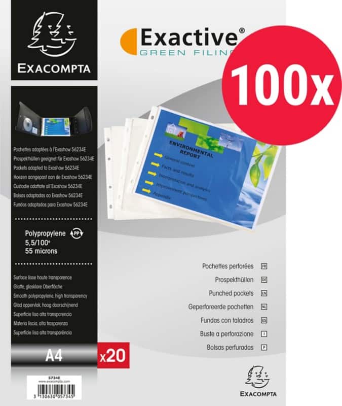 Exacompta Punched Pockets A4 Landscape Clear 55 Micron Pack of 100