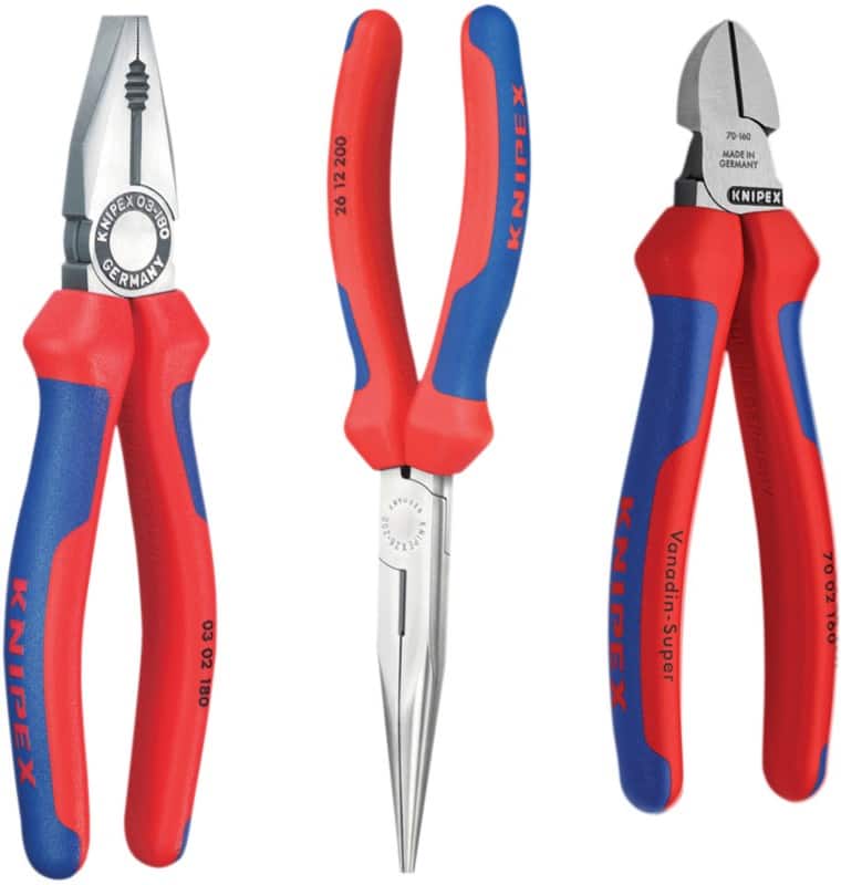 Knipex Three Piece Assembly Pack Pliers Set 00 20 11 Plastic, Steel Blue, Red