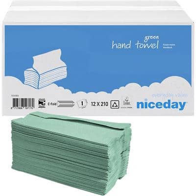 Niceday Hand Towels 1 Ply C-fold Green 210 Sheets Pack of 12