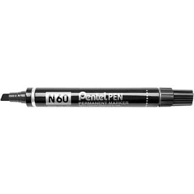 Pentel N60 Permanent Marker Medium Chisel 3.9-5.7 mm Black Waterproof Pack of 12