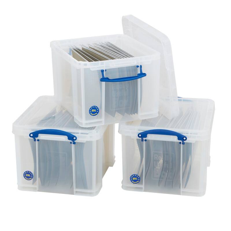 Really Useful Box Storage Box and Suspension File Transparent 39 x 48 x 31 cm Pack of 3