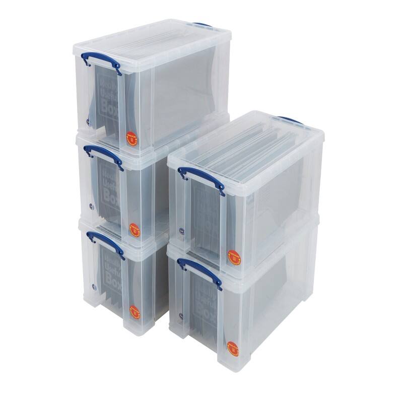 Really Useful Box Storage Box and Suspension File Transparent 27 x 46.5 x 29 cm Pack of 5