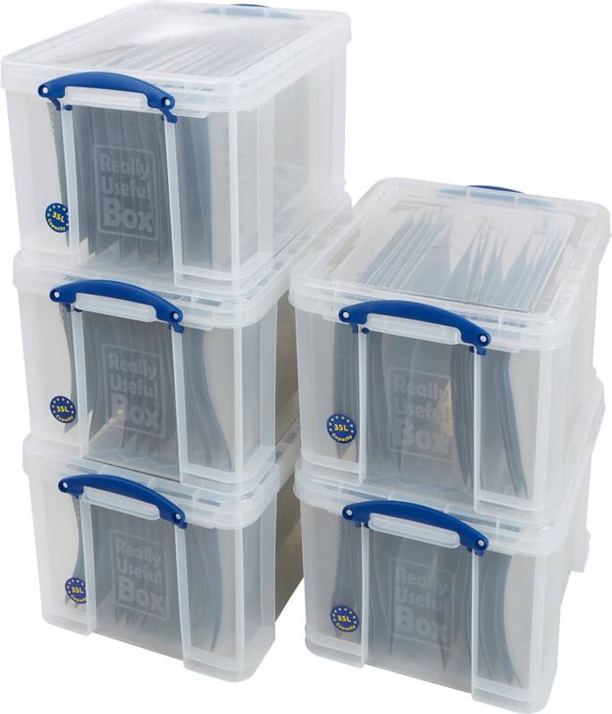 Really Useful Box Storage Box and Suspension File 32 L Transparent 39 x 48 x 31 cm Pack of 5