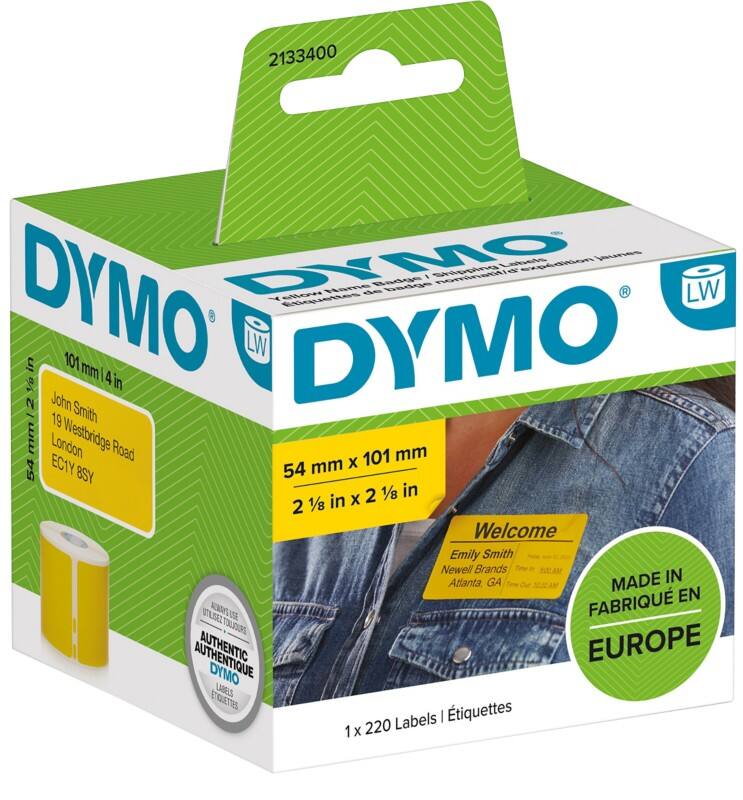Dymo LW 2133400 Shipping Labels Original Self Adhesive Permanent Black on Yellow 54 (W) x 101 (L) mm 220 Labels