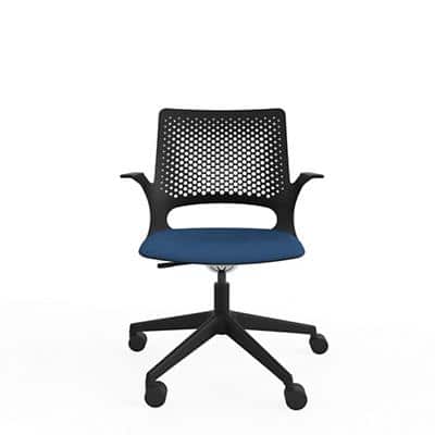 Ergonomic Home Office Chair with Posture Curved Air-Flow Backrest and Height Adjustable Fabric Blue Fixed Arms