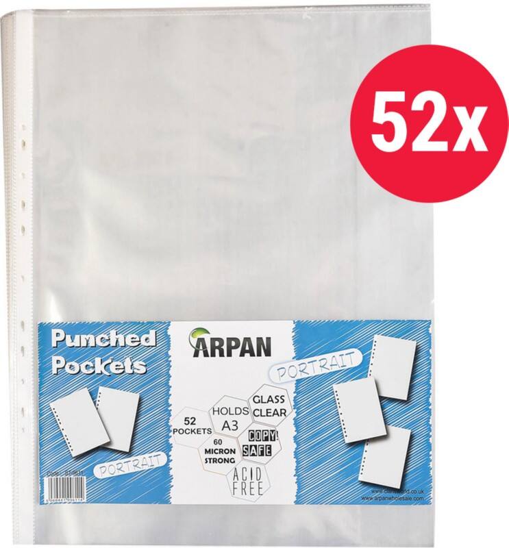 ARPAN Punched Pockets  A3 Clear Transparent PP (Polypropylene) 11 Holes ST-9611 Pack of 52