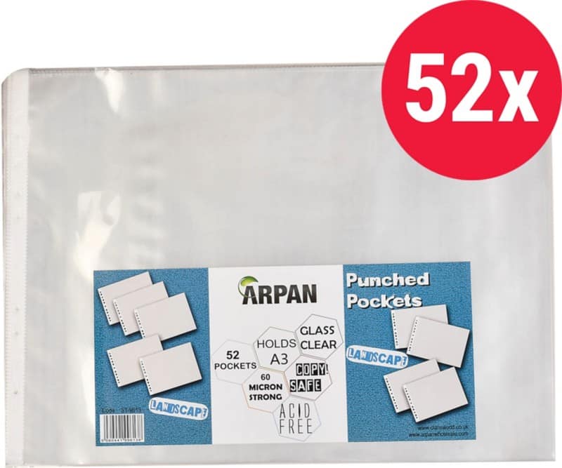 ARPAN Punched Pockets  A3 Clear Transparent 60 microns PP (Polypropylene) 11 Holes ST-9613 Pack of 52