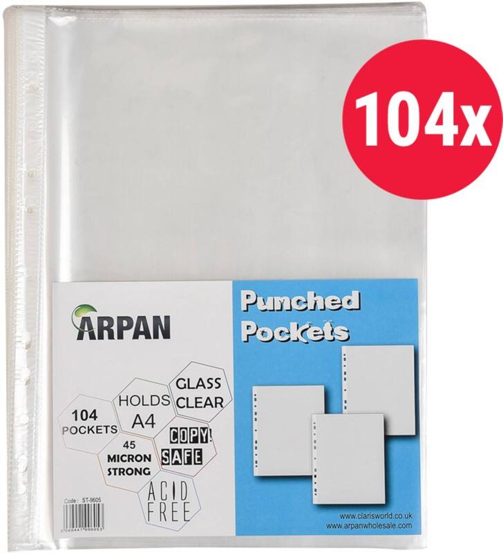 ARPAN Punched Pockets  A4 Clear Transparent 45 microns PP (Polypropylene) 11 Holes ST-9605 Pack of 104