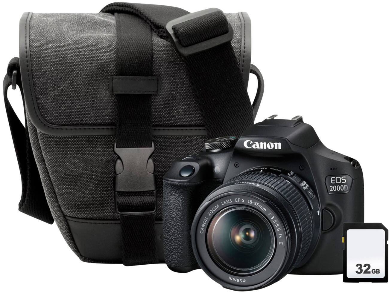 Canon Digital Camera EOS 2000D, 32 GB SD Card, Carrying Case Black