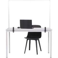 Bi-Office Tabletop Protective Screen with Clamps 1200 x 900mm Tempered Glass, Aluminium Silver Anodised
