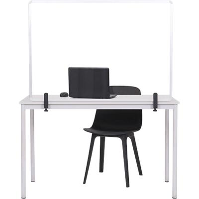 Bi-Office Tabletop Protective Screen with Clamps 900 x 600mm Tempered Glass, Aluminium Silver Anodised