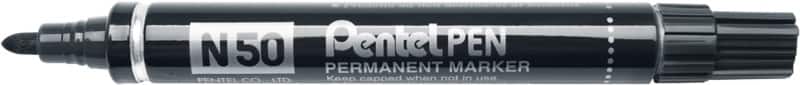 Pentel N50 Permanent Marker  Medium Bullet  - 2 mm Black Water-Resistant Pack of 12