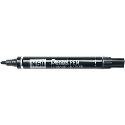 Pentel N50 Permanent Marker Medium Bullet 2.5 mm Black Waterproof Pack of 12