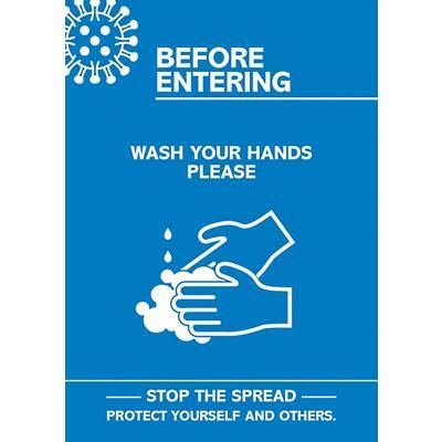 Seco Health & Safety Poster Before entering, wash your hands Semi-Rigid Plastic Blue, White 42 x 59.5 cm