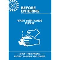 Seco Health & Safety Poster Before entering, wash your hands Semi-Rigid Plastic Blue, White 42 x 59.5 cm