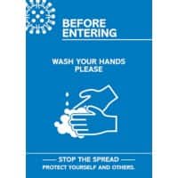 Seco Health & Safety Poster Before entering, wash your hands Semi-Rigid Plastic Blue, White 21 x 29.7 cm