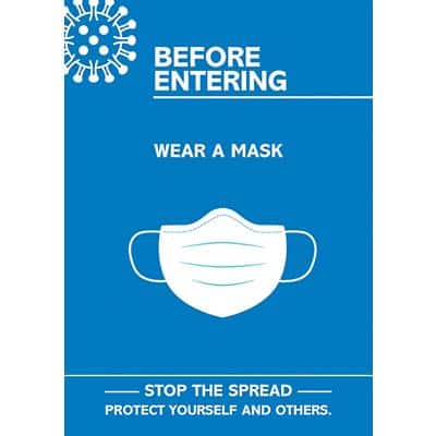 Seco Health & Safety Poster Before entering, wear a mask Semi-Rigid Plastic Blue, White 21 x 29.7 cm