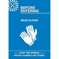 Seco Health & Safety Poster Before entering, wear gloves Semi-Rigid Plastic 29.7 x 42 cm