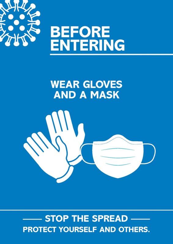Seco Health and Safety Poster Before entering, wear gloves and a mask Adhesive Plastic 29.7 x 42 cm CVP11-A3