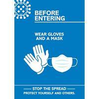 Seco Health & Safety Poster Before entering, wear gloves and a mask Semi-Rigid Plastic Blue, White 21 x 29.7 cm