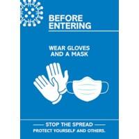 Seco Health & Safety Poster Before entering, wear gloves and a mask Semi-Rigid Plastic Blue, White 21 x 29.7 cm