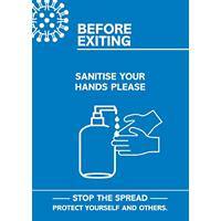Seco Health & Safety Poster Before exiting, sanitise your hands Semi-Rigid Plastic Blue, White 42 x 59.5 cm