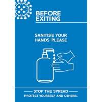 Seco Health & Safety Poster Before exiting, sanitise your hands Semi-Rigid Plastic Blue, White 42 x 59.5 cm