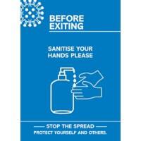 Seco Health & Safety Poster Before exiting, sanitise your hands Semi-Rigid Plastic Blue, White 21 x 29.7 cm