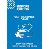 Seco Health & Safety Poster Before exiting, wash your hands Semi-Rigid Plastic Blue, White 21 x 29.7 cm