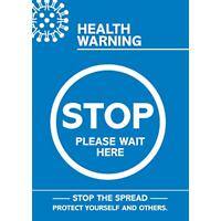 Seco Health & Safety Poster Health warning - stop, please wait here Semi-Rigid Plastic Blue, White 29.7 x 42 cm