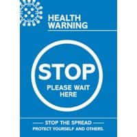 Seco Health & Safety Poster Health warning - stop, please wait here Semi-Rigid Plastic Blue, White 29.7 x 42 cm