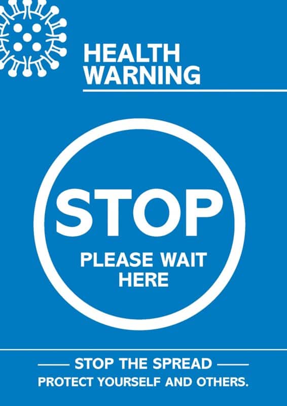 Seco Health and Safety Poster Health warning - stop, please wait here Adhesive Plastic 21 x 29.7 cm CVP06-A4