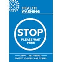 Seco Health & Safety Poster Health warning - stop, please wait here Semi-Rigid Plastic Blue, White 21 x 29.7 cm