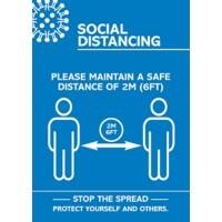 Seco Health & Safety Poster Social Distancing Semi-Rigid Plastic Blue, White 21 x 29.7 cm
