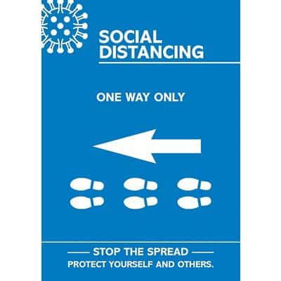 Seco Health & Safety Poster Social distancing - one way only left A4 Semi-Rigid Plastic Blue, White 42 x 59.5 cm