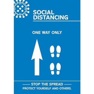 Seco Health & Safety Poster Social distancing - one way only straight A3 Semi-Rigid Plastic Blue, White 42 x 59.5 cm