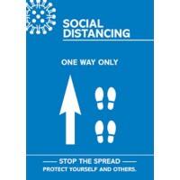 Seco Health & Safety Poster Social distancing - one way only straight A4 Semi-Rigid Plastic Blue, White 42 x 59.5 cm