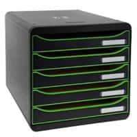 Exacompta Drawer Unit with 5 Drawers Big Box Plastic Black, Apple Green 27.8 x 34.7 x 27.1 cm