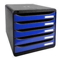 Exacompta Drawer Unit with 5 Drawers Big Box Plus Plastic Glossy Black, Ocean Blue 27.8 x 34.7 x 27.1 cm