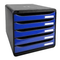 Exacompta Drawer Unit with 5 Drawers Big Box Plus Plastic Glossy Black, Ocean Blue 27.8 x 34.7 x 27.1 cm