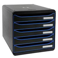Exacompta Drawer Unit with 5 Drawers Big Box Plus Plastic Black, Ice Blue 27.8 x 34.7 x 27.1 cm