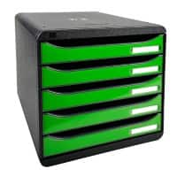Exacompta Drawer Unit with 5 Drawers Big Box Plus Plastic Glossy Black, Apple Green 27.8 x 34.7 x 27.1 cm