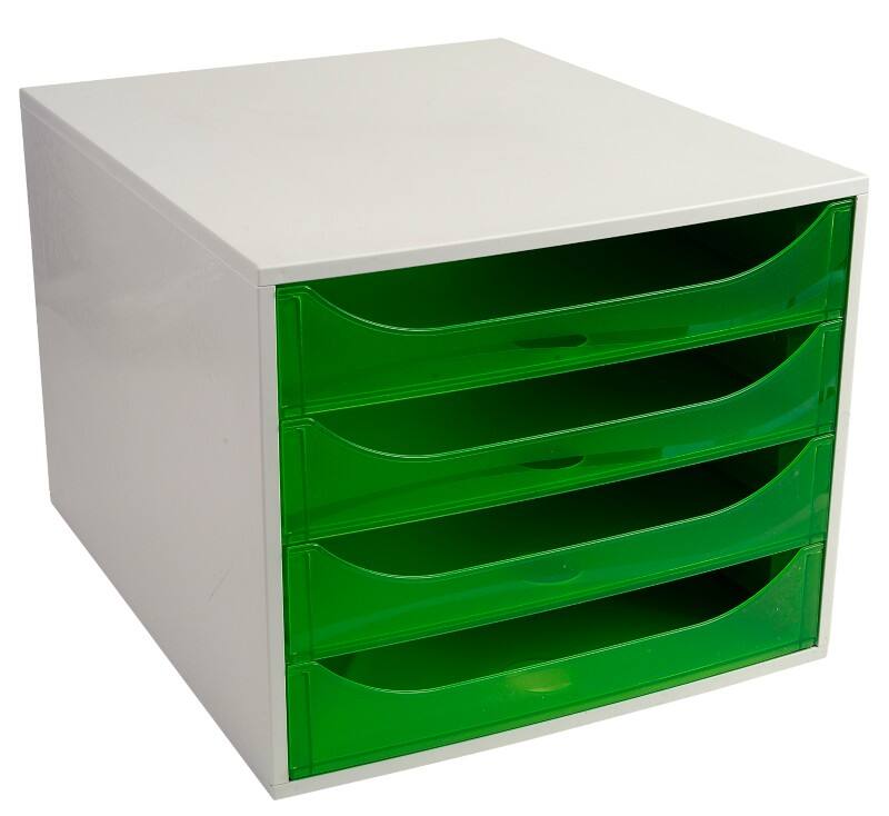 Exacompta Classic Desktop Drawers Plastic Green, Grey 4 Drawers 28.4 x 34.8 x 23.4 cm A4+