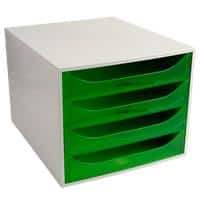 Exacompta Drawer Unit with 4 Drawers EcoBox Plastic Light Grey, Green 28.4 x 34.8 x 23.4 cm
