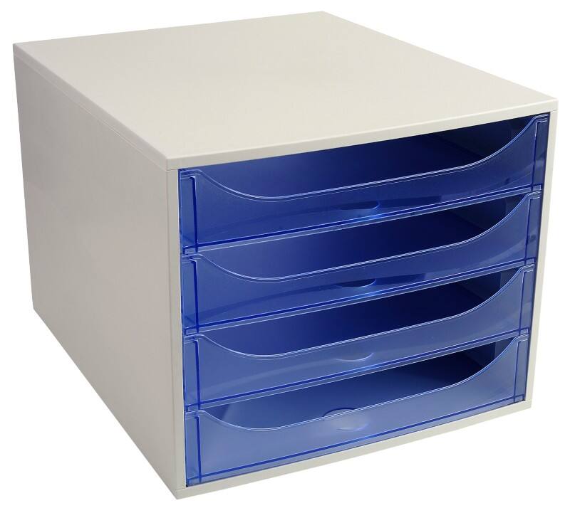 Exacompta Classic Desktop Drawers Plastic Grey, Blue 4 Drawers 28.4 x 34.8 x 23.4 cm A4+