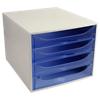 Exacompta Drawer Unit with 4 Drawers EcoBox Plastic Light Grey, Blue 28.4 x 34.8 x 23.4 cm