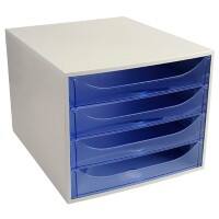 Exacompta Drawer Unit with 4 Drawers EcoBox Plastic Light Grey, Blue 28.4 x 34.8 x 23.4 cm