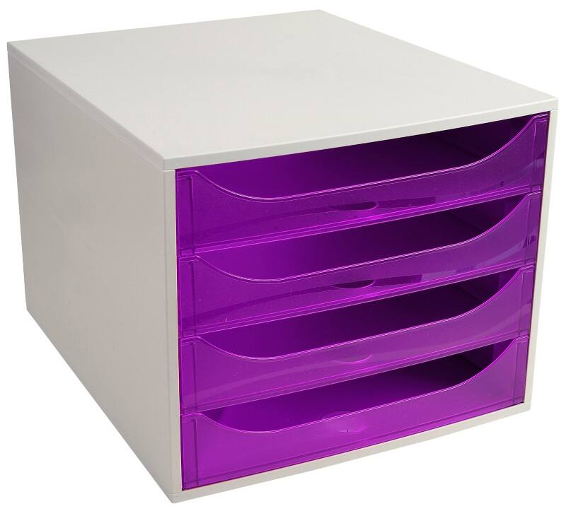 Exacompta Classic Desktop Drawers Plastic Grey, Purple 4 Drawers 28.4 x 34.8 x 23.4 cm A4+