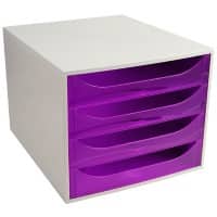Exacompta Drawer Unit with 4 Drawers EcoBox Plastic Light Grey, Purple 28.4 x 34.8 x 23.4 cm