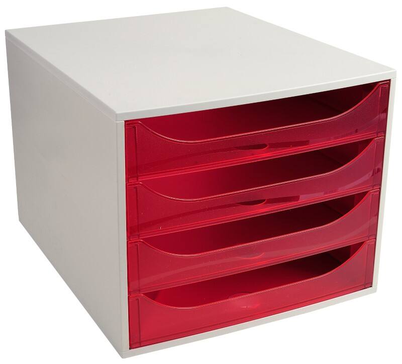 Exacompta Classic Desktop Drawers Plastic Grey, Red 4 Drawers 28.4 x 34.8 x 23.4 cm A4+